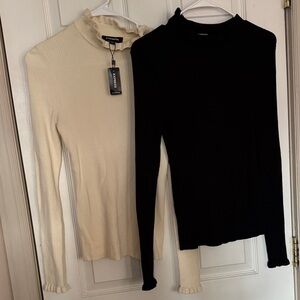 Express Cream Ruffle Trim Sweater